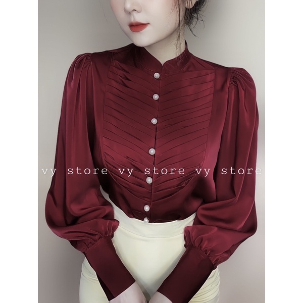 (A49) Áo sơ mi thiết kế cổ tàu xếp li sang trọng - Vystore