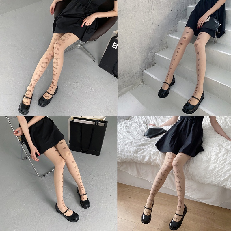 Xiangbao Quần Tất Lụa Trong Suốt In Họa Tiết Trái Tim Phong Cách Lolita Cho Nữ