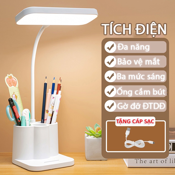 Đèn bàn học đọc sách tích điện bảo vệ mắt cảm ứng 3 chế độ ánh sáng - Vua Đèn Aladin - AL001