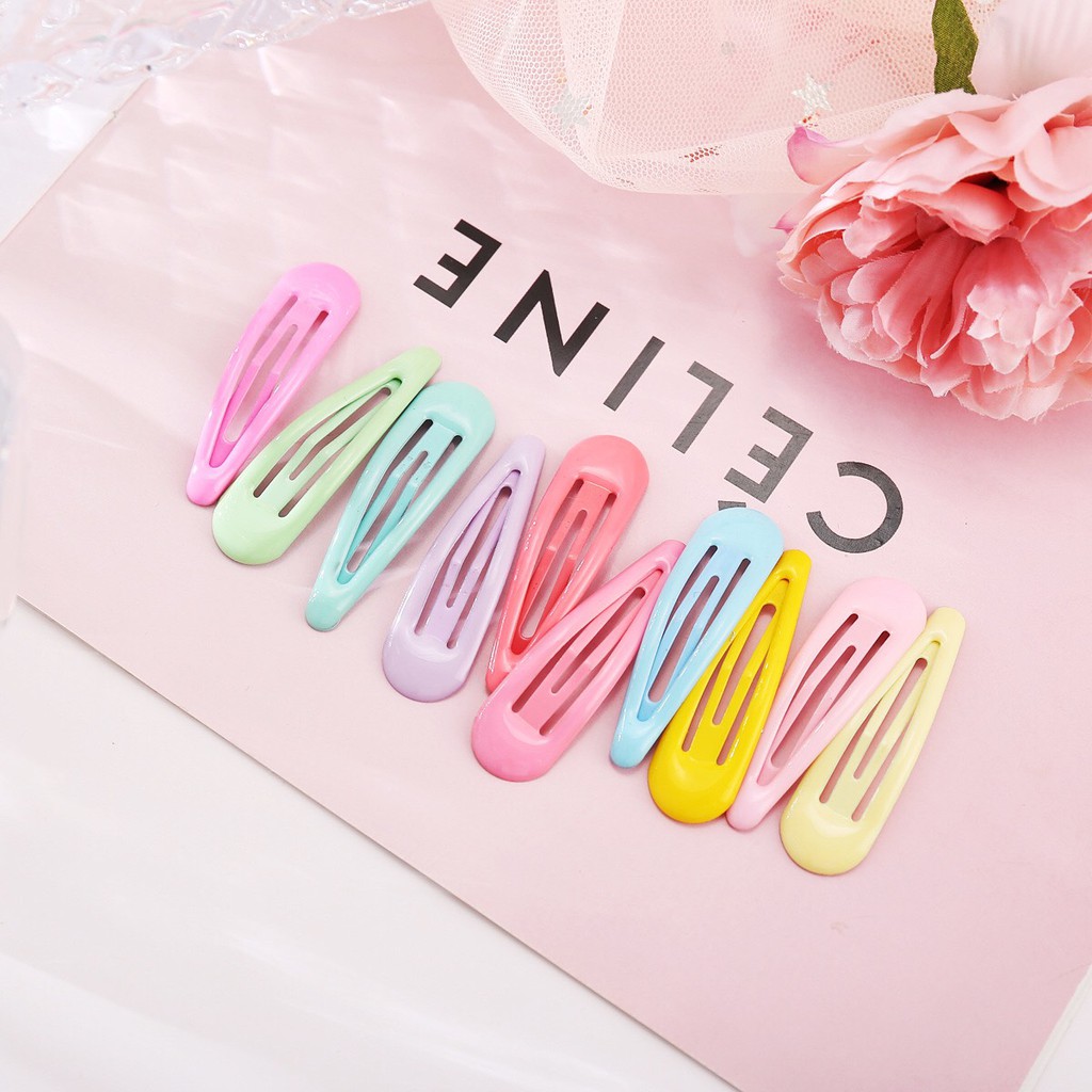 Set 10 kẹp bấm mái nhiều màu pastel - kèm túi zip/túi rút cực xinh cho nữ - kẹp tóc phong cách Hàn Quốc - Selenshop