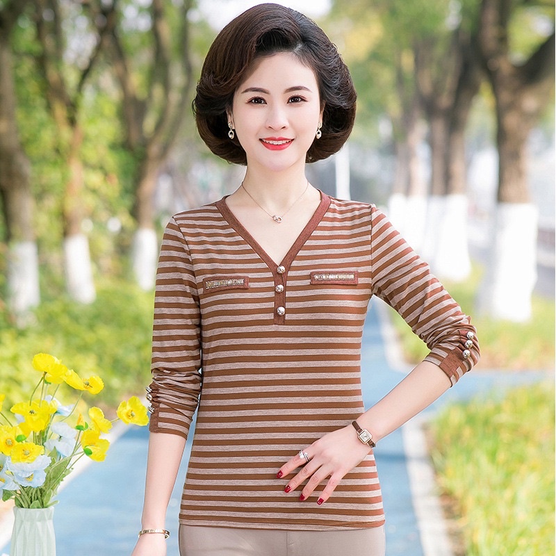Áo trung niên nữ cổ tim phong cách sang trọng