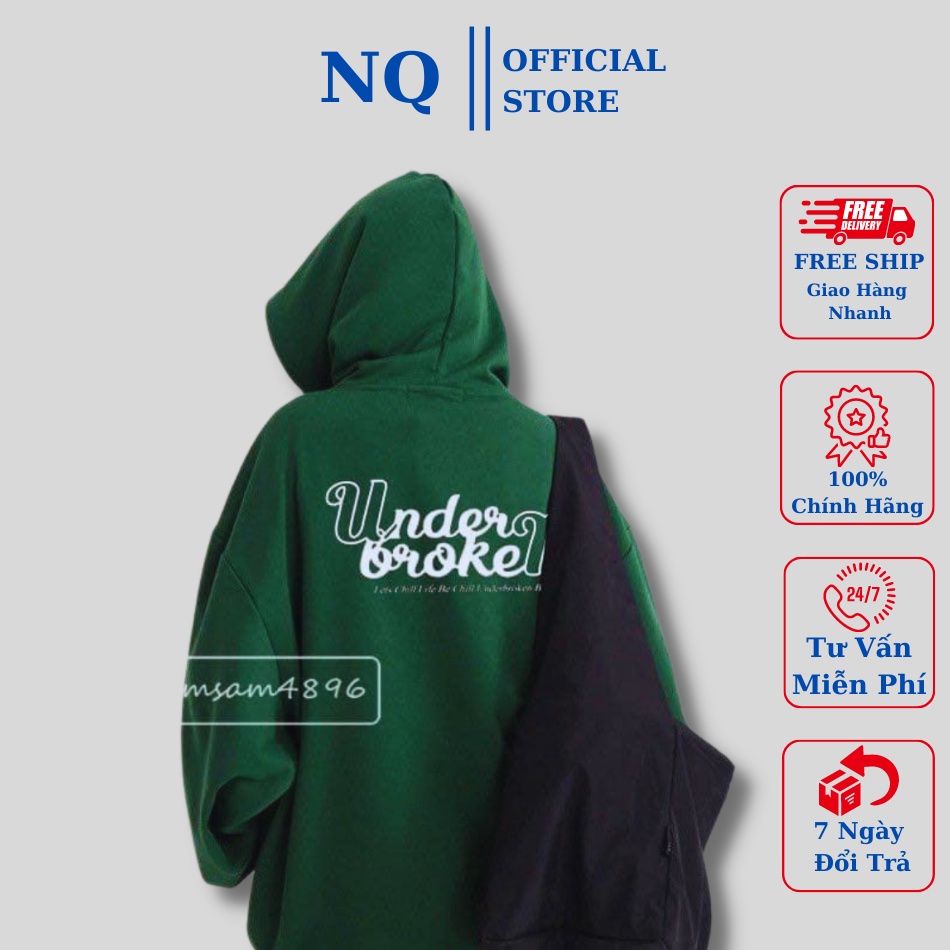 áo khoác nỉ hoodie có khóa form rộng nam nữ unisex có khóa họa tiết in chữ UNDER.BROKEN . chất đẹp giá xưởng