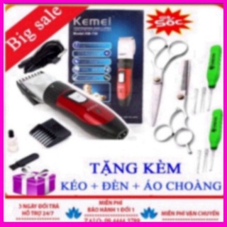 Tông đơ cắt tóc Kemei KM-730 - Kèm combo kéo, đèn, áo choàng cắt tóc.