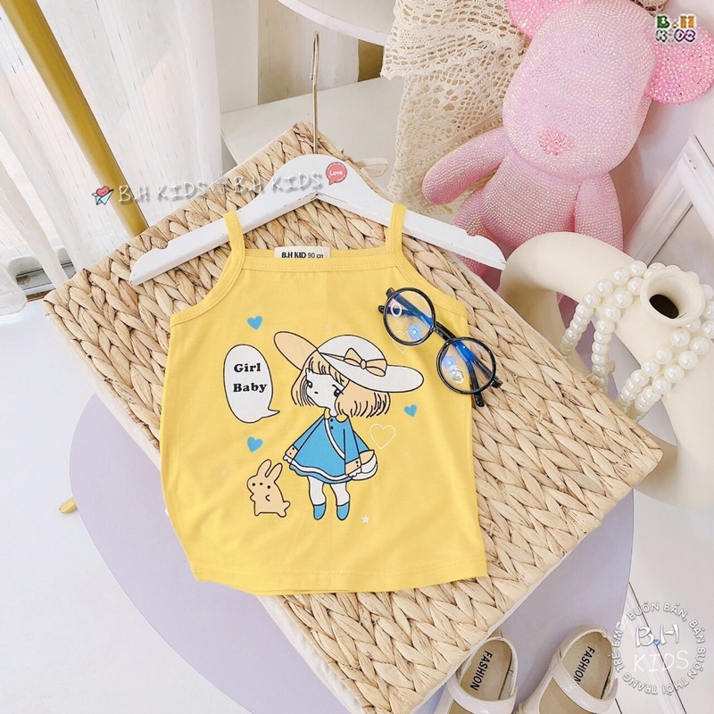 Áo 2 dây bé gái chất thun lạnh hoạ tiết siêu cute_ Áo bé gái 5- 15 kg