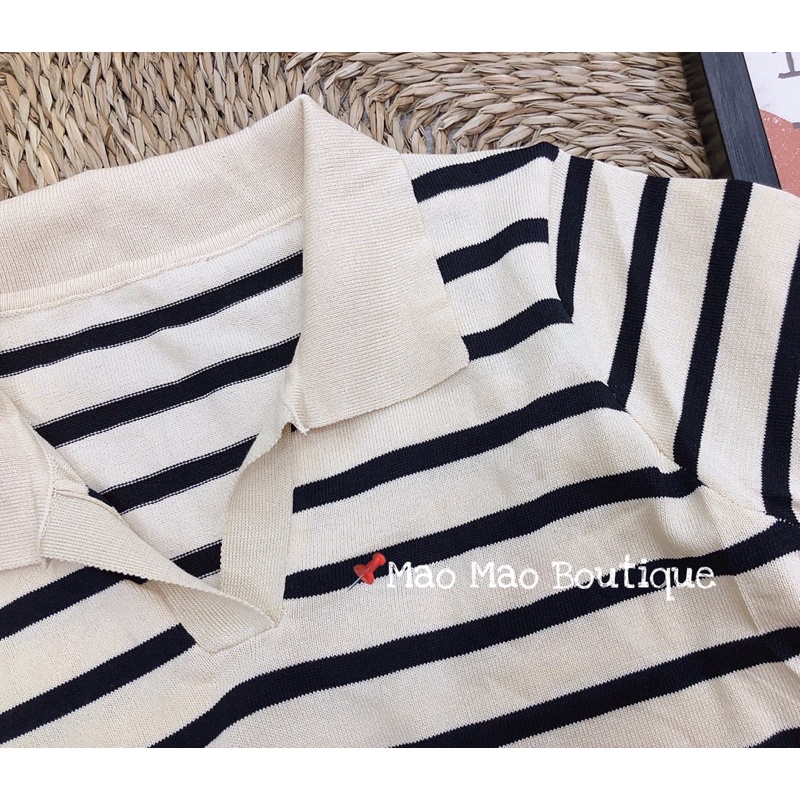 [Free Ship][Ảnh Thật] Áo len Nữ mongtoghi kẻ 2 màu đen/be | BigBuy360 - bigbuy360.vn