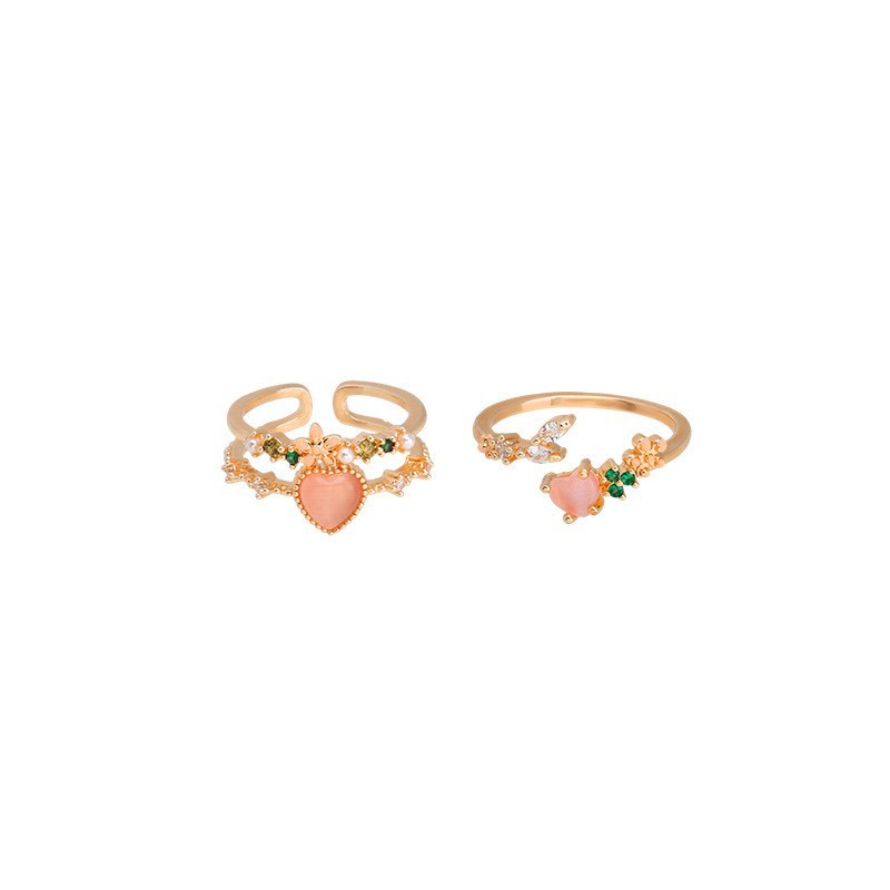 Nhẫn Hở Hai Lớp Đính Đá Zircon Hình Trái Tim Có Thể Điều Chỉnh