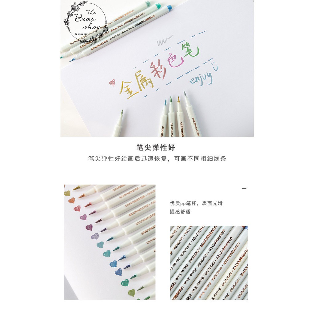 Bút Lông Brush Pen Màu Nhũ Viết Caligraphy Trang Trí Sổ Bullet Journals Vẽ Trang Trí Thủ Công Kết Cấu Kim Tuyến Lấp Lánh