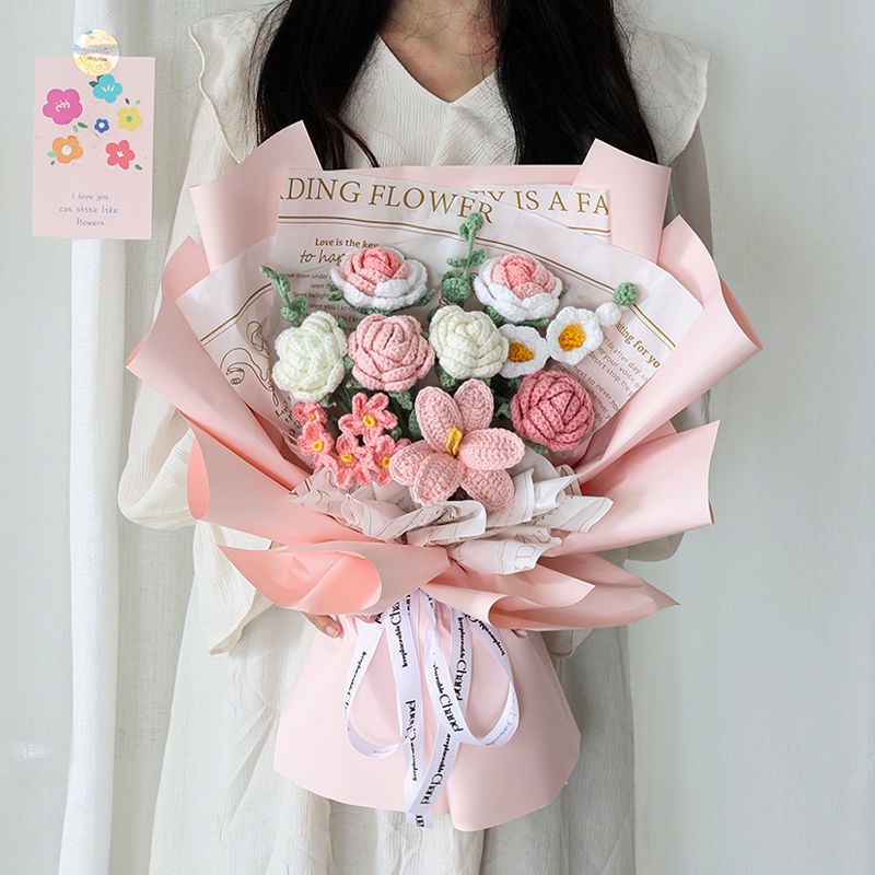 [ Quà tặng] Bộ Bó Hoa Đan Len Thủ Công Tự Làm Sáng Tạo Cho Bạn Gái