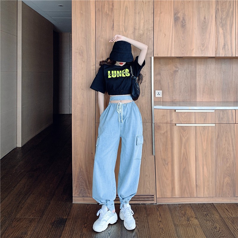 QUẦN JEANS NỮ ỐNG RỘNG PHỐI TÚI TO