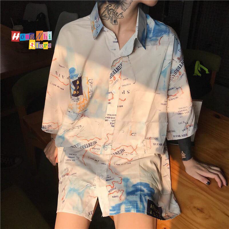 Áo Sơ Mi Hoạ Tiết Tay Lỡ Dáng Rộng, Sơ Mi Hoa Đi Biển, Sơ Mi Tay Lửng Unisex - MM