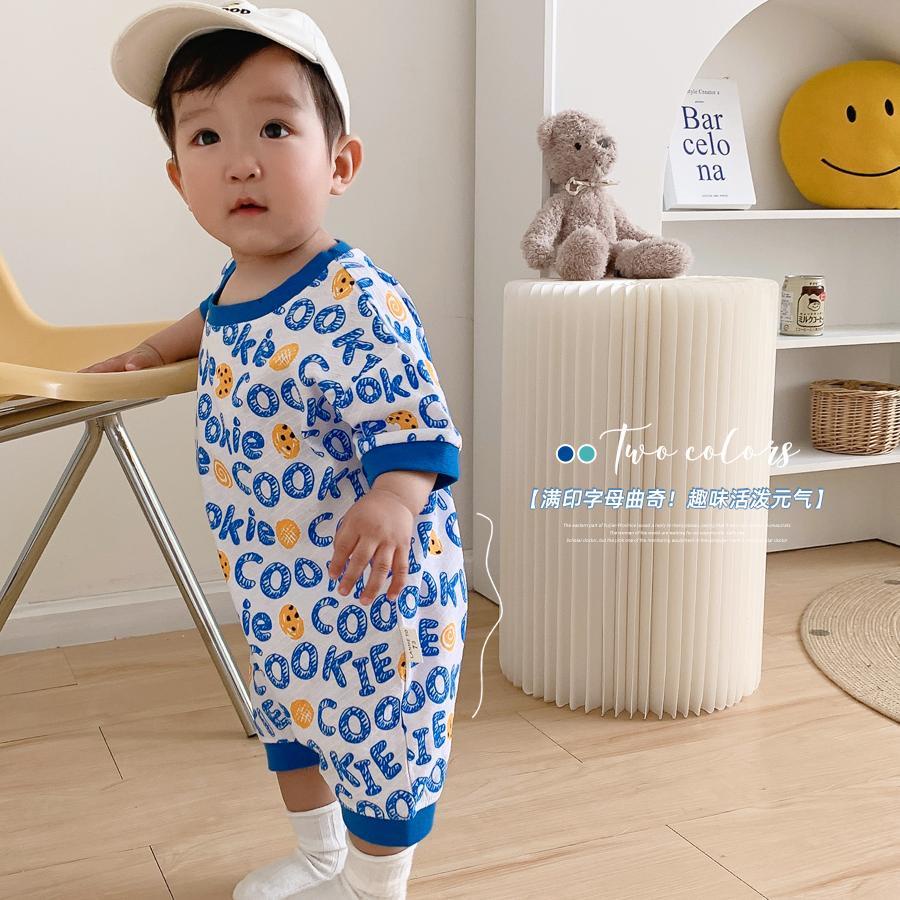 Bộ Áo Liền Quần Vải Cotton Tay Ngắn Dáng Rộng Thoáng Khí Thời Trang Mùa Hè Cho Bé Trai