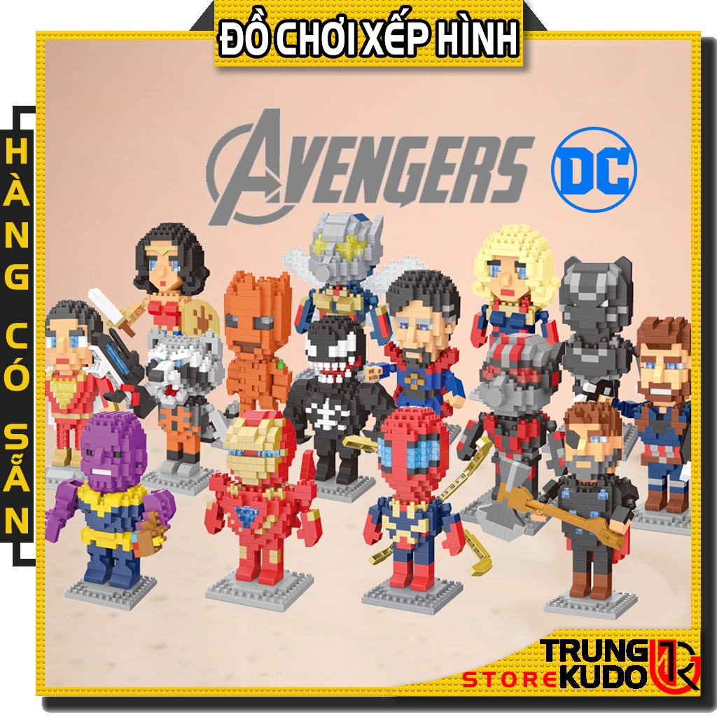 Mô hình Siêu Anh Hùng dạng Đồ chơi xếp hình Siêu nhân (Iron Man, Captian, Spider Man,...)   Mô Hình Marvel DC