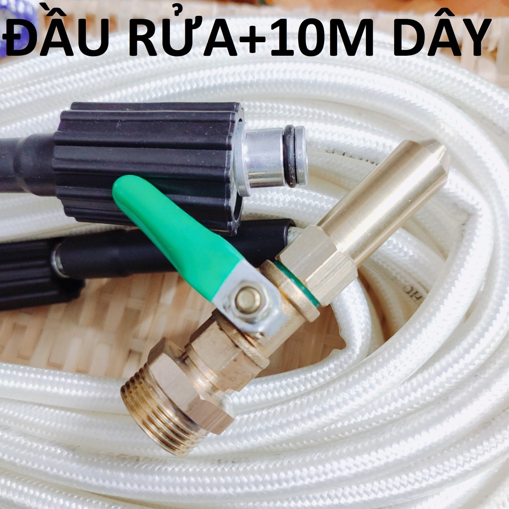 Đầu rửa điều hòa + 10M dây, đầu 1 tia, ren 22 lắp vào dây rửa xe, có khóa ngắt