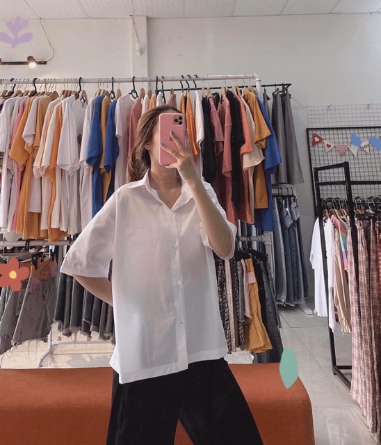 Áo sơmi trắng Oversize trơn tà ngang rộng, túi form vừa tay ngắn (ảnh thật) | BigBuy360 - bigbuy360.vn