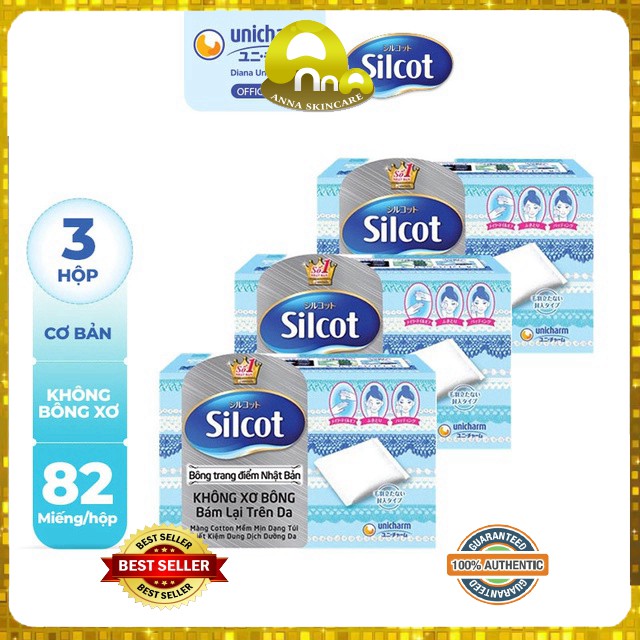 [CHÍNH HÃNG HÀNG SẴN] Bộ 3 hộp bông tẩy trang Silcot 82 miếng/hộp | BigBuy360 - bigbuy360.vn