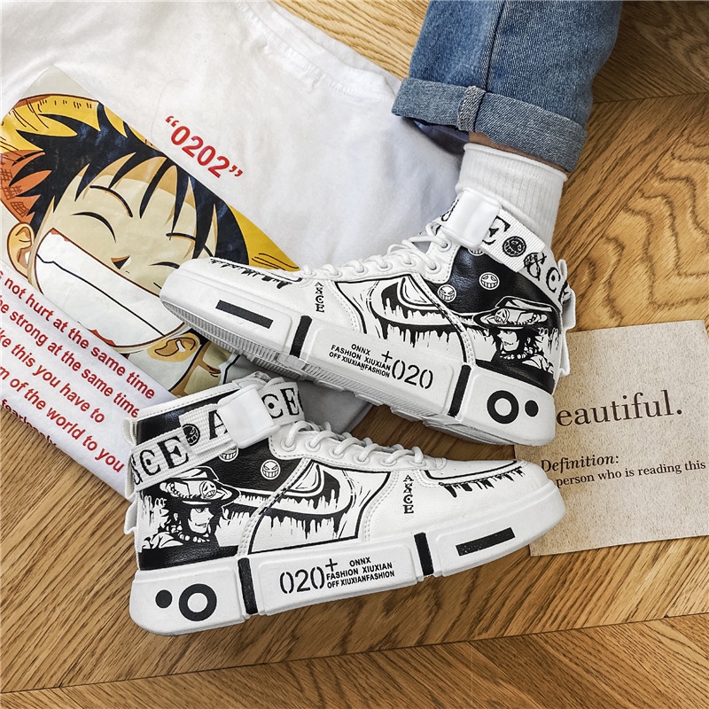 Giày sneaker in họa tiết anime One Piece kiểu dáng thời trang cho nam
