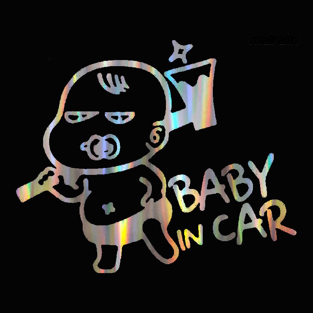 Miếng dán phản quang ánh laser nhiều màu sắc họa tiết Baby in Car cảnh báo trang trí xe hơi