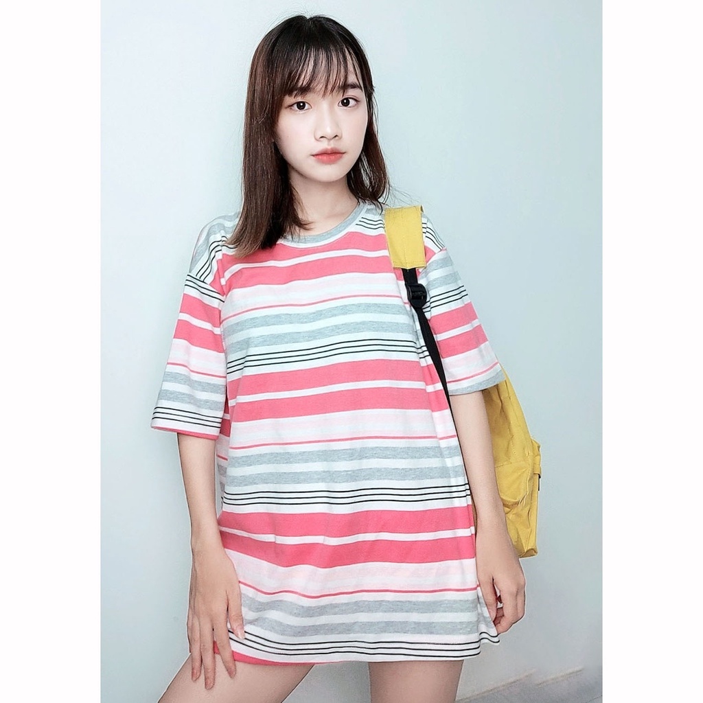 Áo thun sọc ngang tay lỡ nam nữ Unisex form rộng CY019