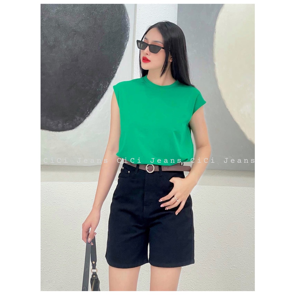 Quần Short Jean Ngố Nữ cạp cao CiCi, Quần Short Ống Rộng Lưng Cao Basic Chất Bò Phong Cách Ulzzang- CiCi Jeans