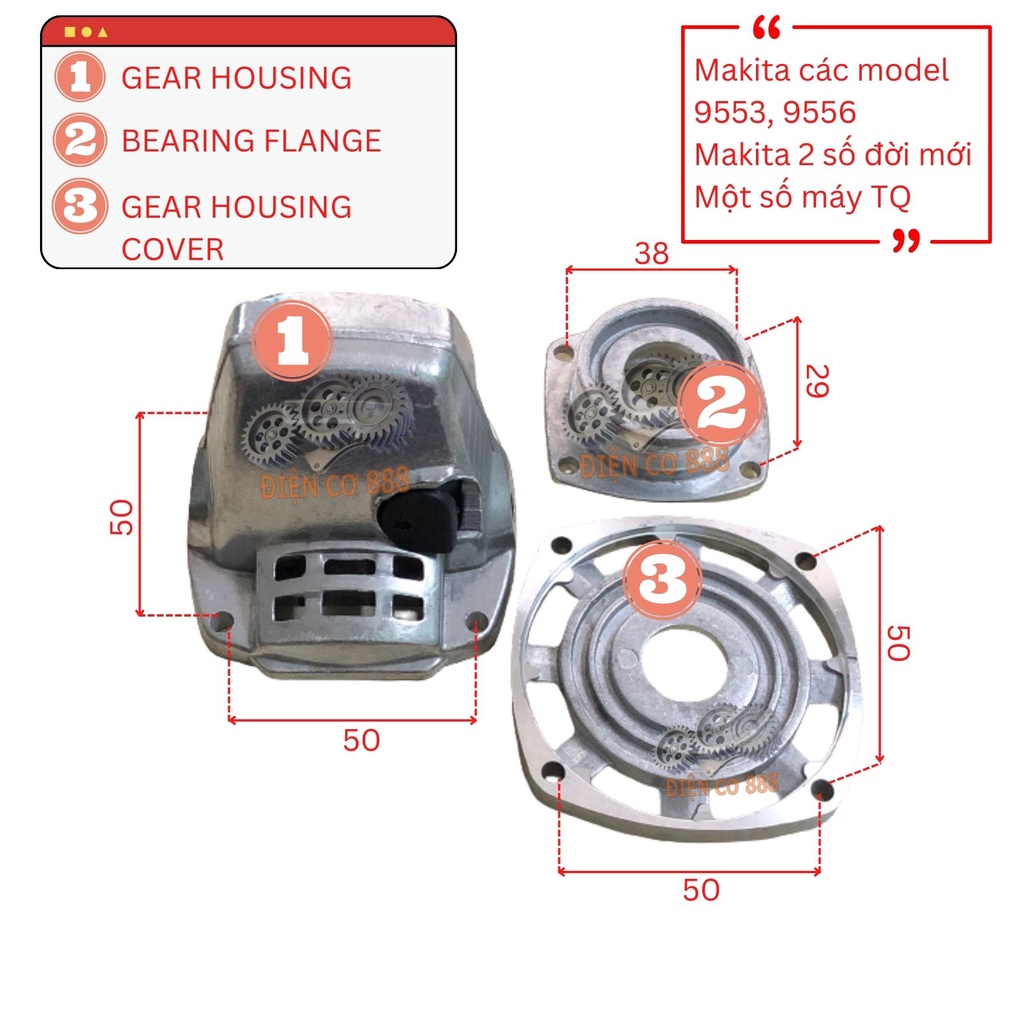 Bộ đầu nhôm mài Makita 9553 9556 (3 chi tiết)