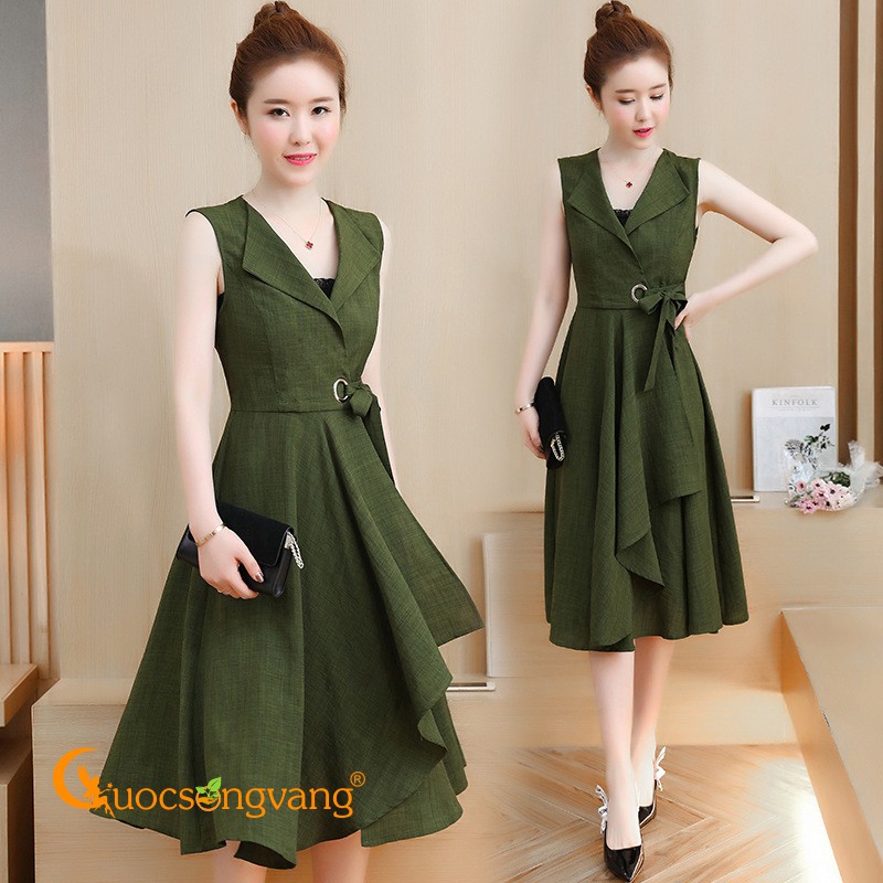 Váy đầm sát nách váy đầm kiểu xanh rêu GLV079 Cuocsongvang