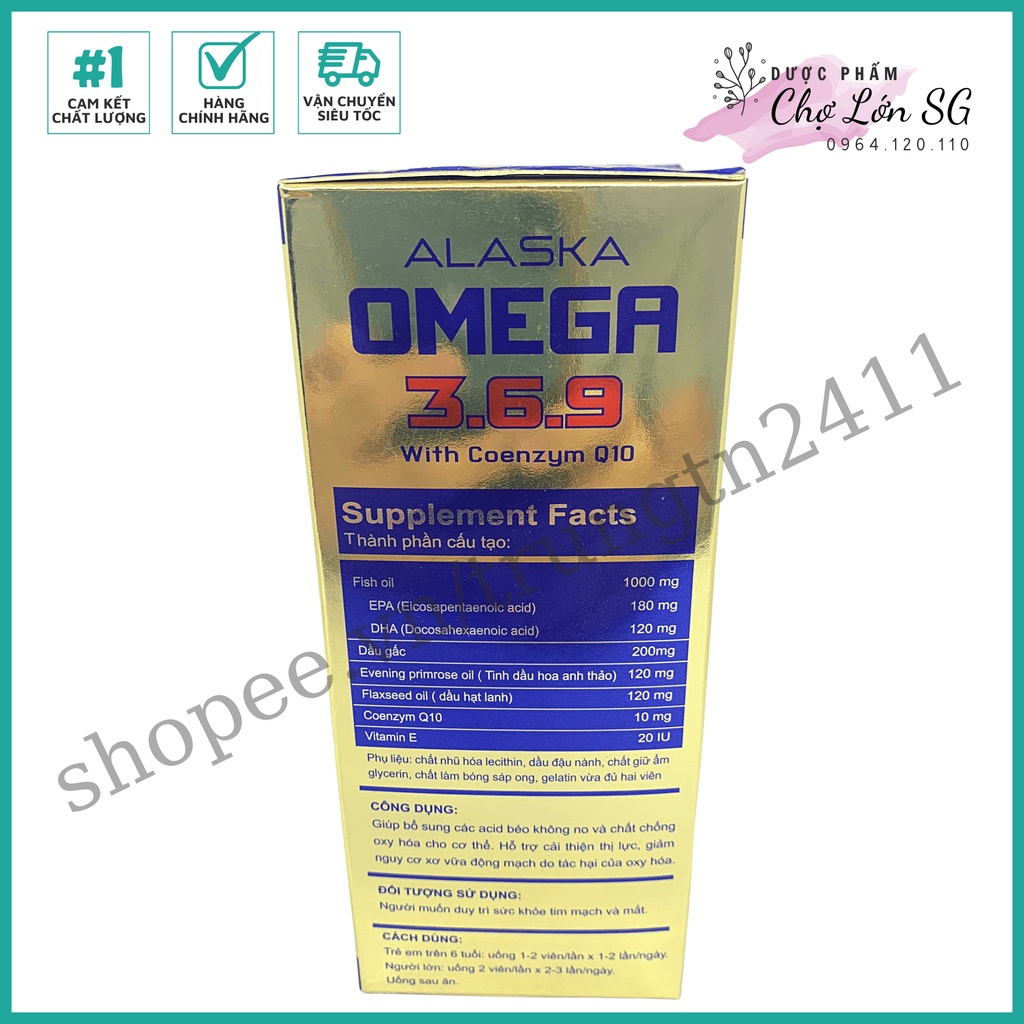 Viên dầu cá ALASKA OMEGA 369 WITH COENZYM Q10 hỗ trợ cải thiện thị lực  - Chai 100 viên