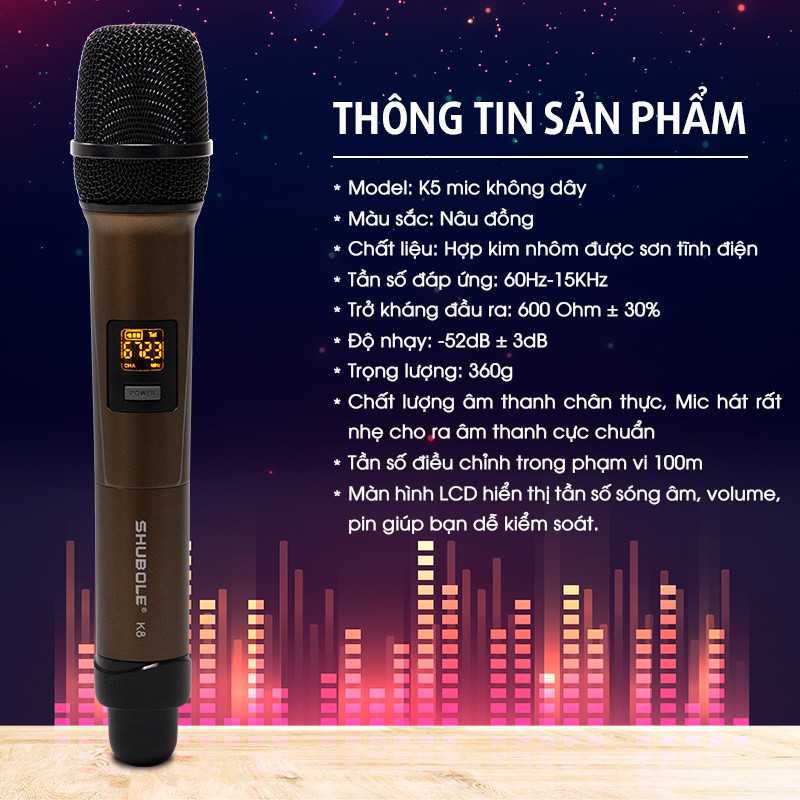 Micro Không Dây Chuyên Dụng Cho Loa và Amply SHUBOLE Model K8 (2 Mic)