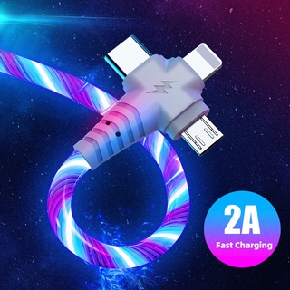 Cáp sạc USB 3 trong 1 có LED dạ quang cổng Micro USB Type-C 8 chấu cho Samsung iPhone Huawei Xiaomi