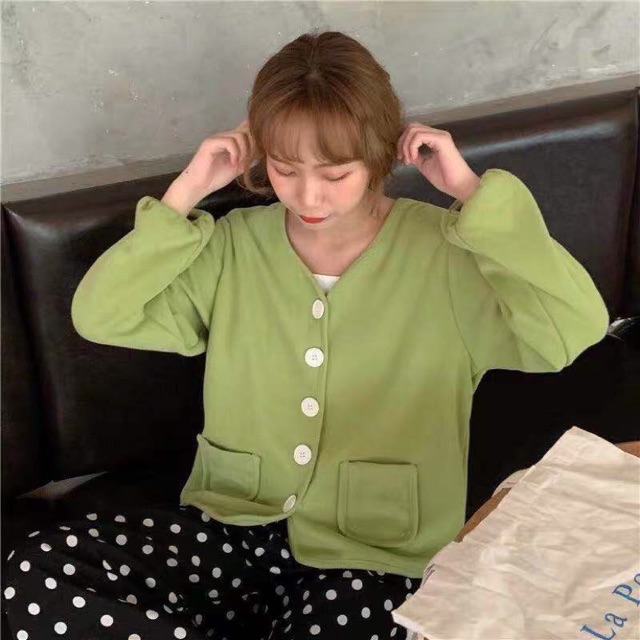 Áo cardigan nỉ thun cúc tròn Ulzzang style  Hàng Quảng Châu