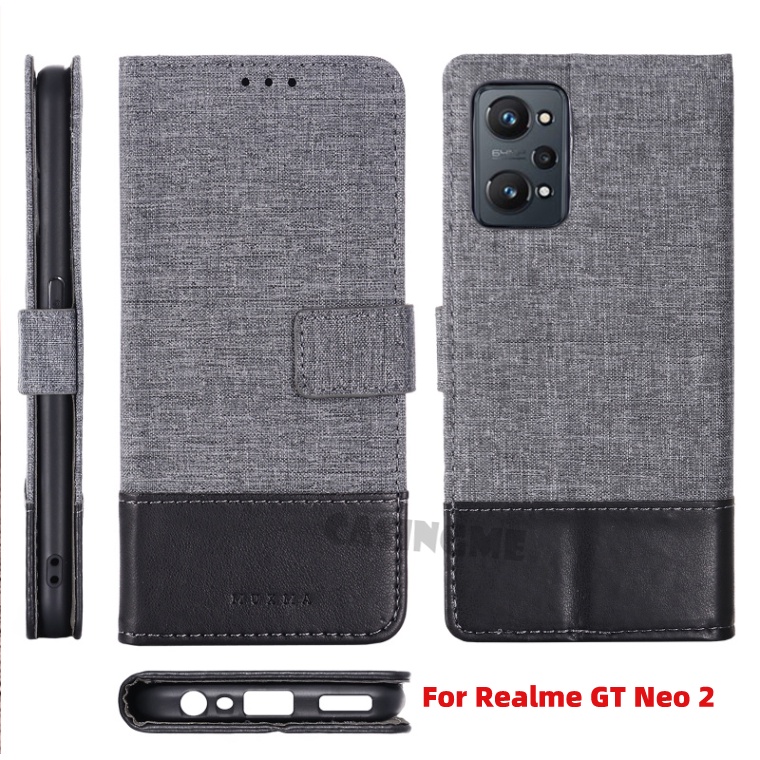 Bao da điện thoại vải canvas nắp lật có ngăn đựng thẻ cho Oppo Realme GT Neo 2 RealmeGTNeo2 4G 5G