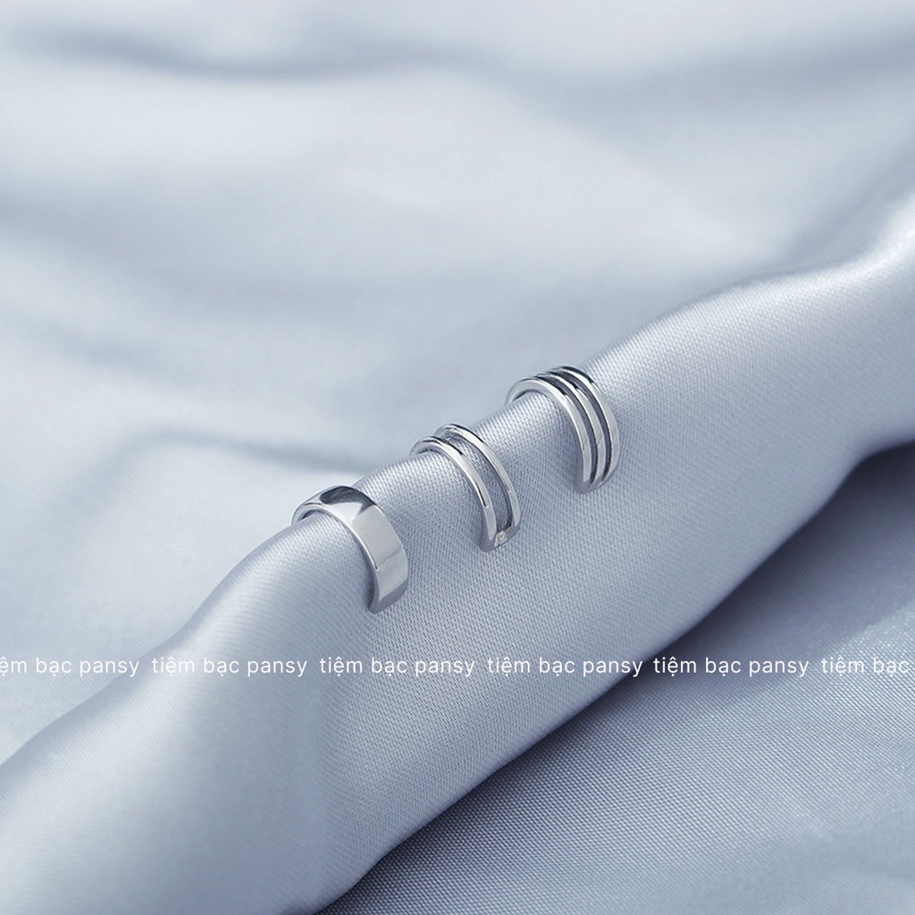 Khuyên tai bạc unisex nam nữ kẹp vành - Set bông tai 3 món trendy xinh xẻo bằng bạc ta PANSY