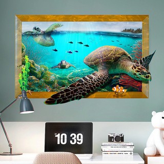 Sticker Dán Tường Họa Tiết 3D Hình Con Rùa Biển