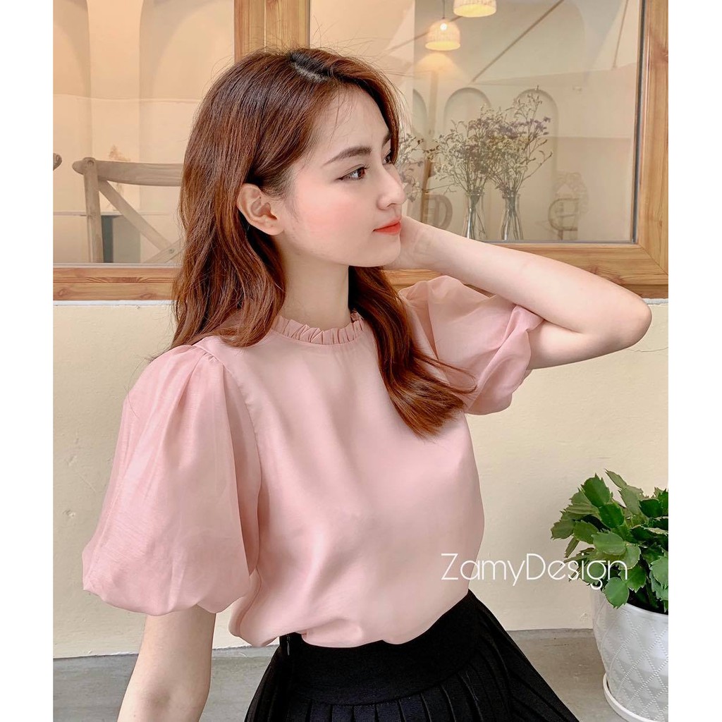 SM TK cổ xếp khuy ngọc