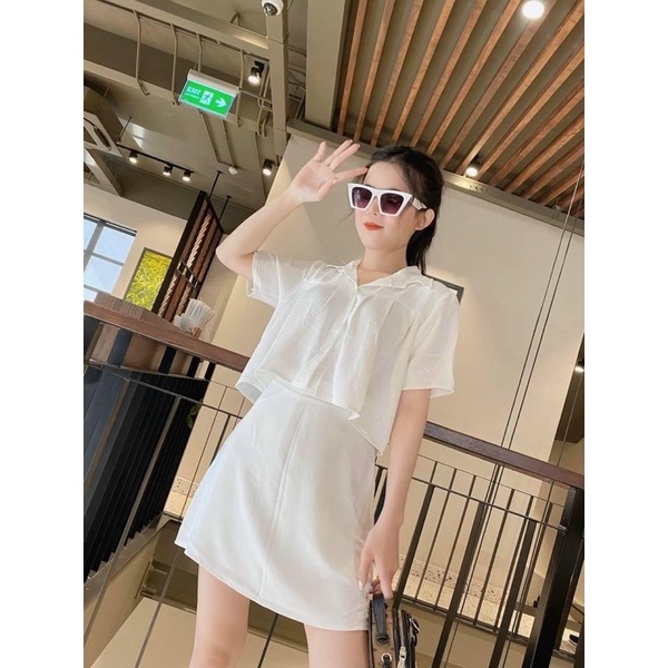 Sét đũi áo croptop kèm chân váy ôm body thoáng mát