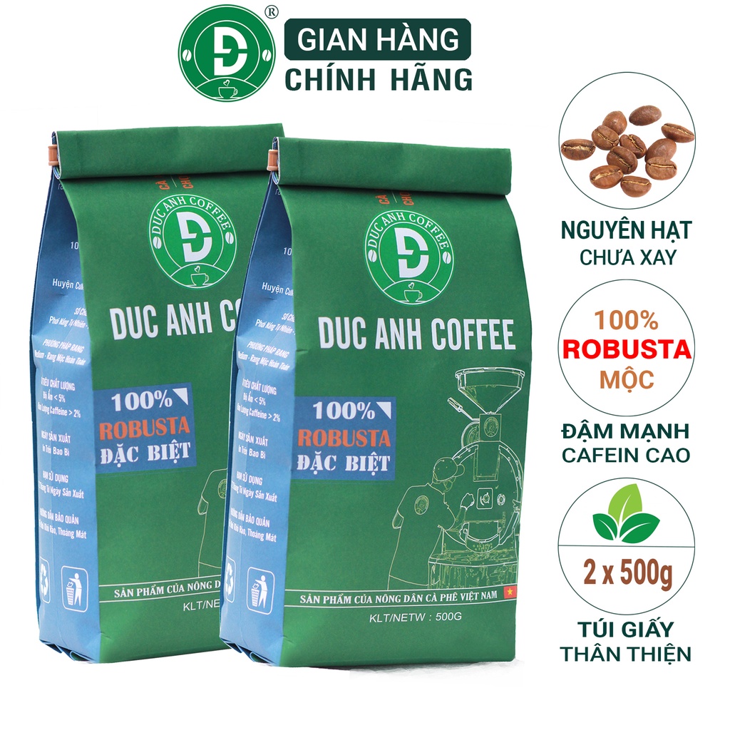 1Kg Cà Phê Hạt Pha Máy 100% Robusta Rang Mộc Đậm Vị, Cafein cao D COFFEE Thuộc Cà Phê Đức Anh