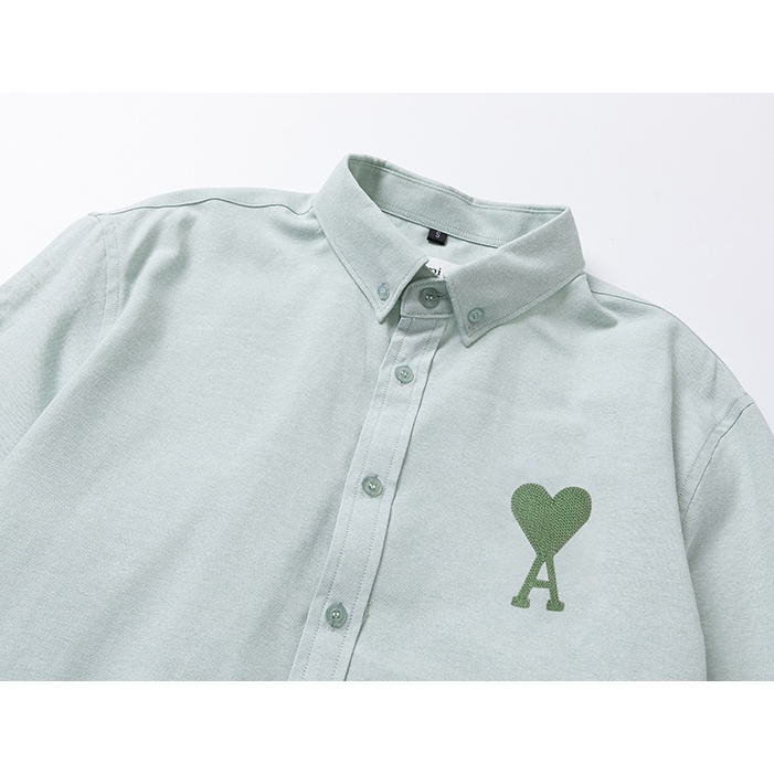 Áo Sơ Mi Oxford Tay Dài Thêu Hình Trái Tim Màu Đỏ Phong Cách Paris Mới Cho Cặp Đôi