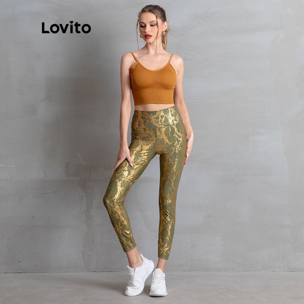 Quần Legging Lovito Giáng Sinh Thể Thao Họa Tiết Da Rắn Màu Loang L05209 (Xanh Lá) | BigBuy360 - bigbuy360.vn