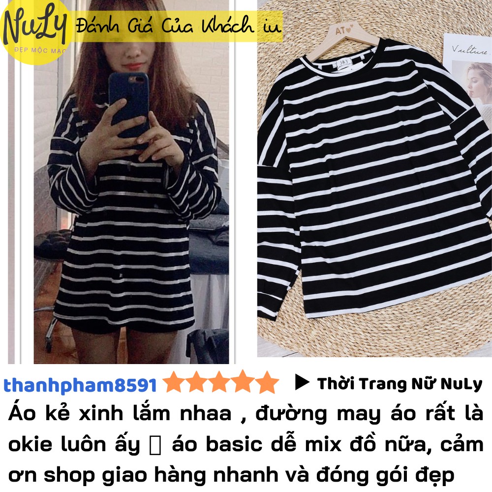 Áo Thun Unisex Dài Tay Form Rộng Ulzzang Basic Kẻ Ngang Trắng Đen - ATND2