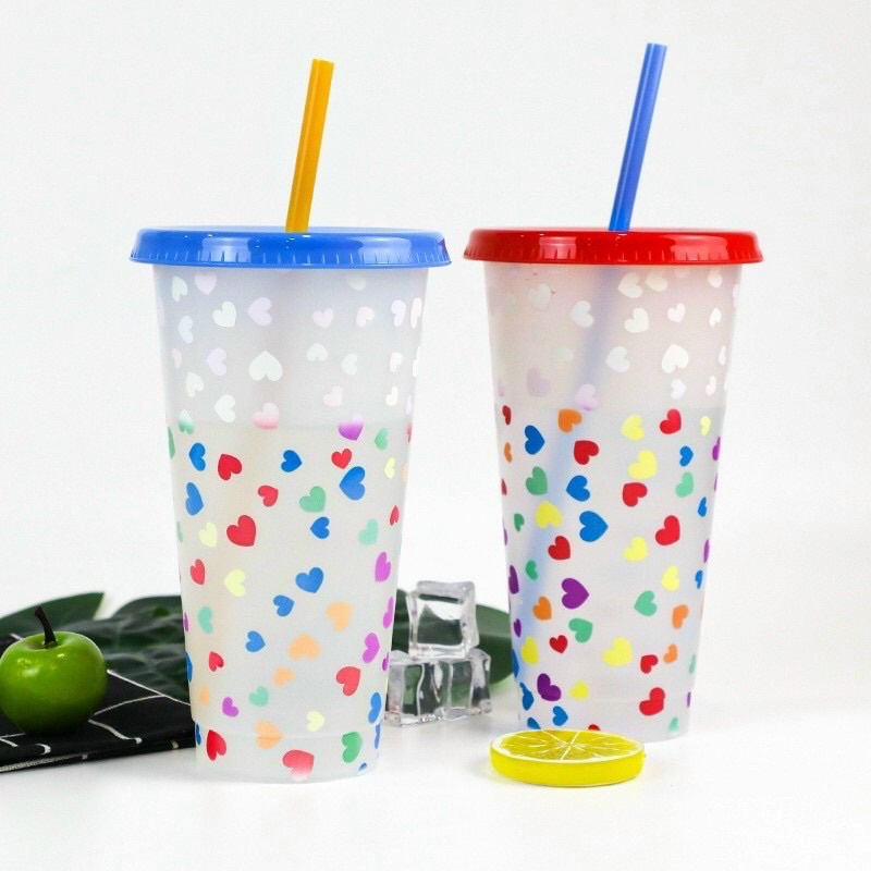 Bộ ly uống nước đổi màu thần kì kèm nắp và ống hút(Ty)