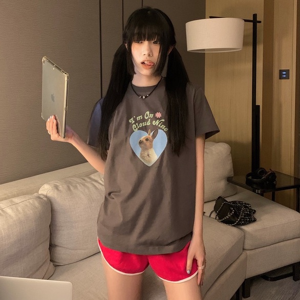 Áo Thun Nữ Cổ Tròn Ngắn Tay In Hình Thỏ Phong Cách Mới 49581