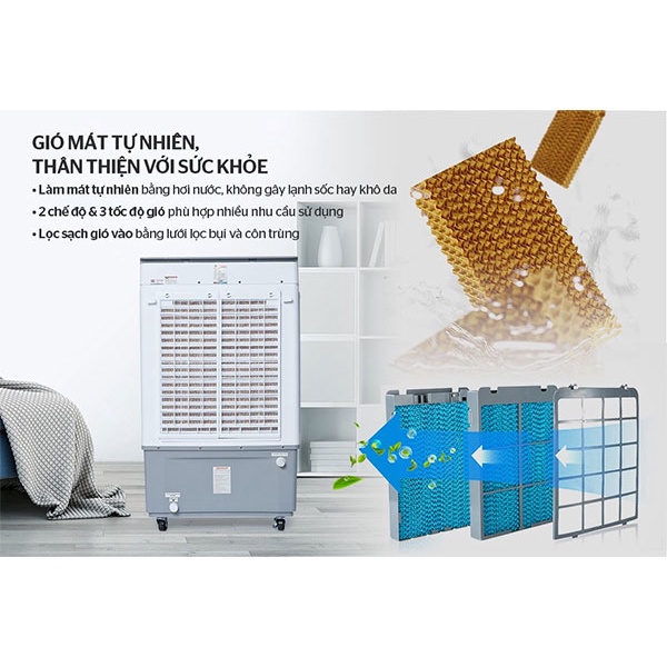 Quạt hơi nước Sunhouse SHD7739 45 lít chính hãng, quạt điều hoà, máy làm mát không khí - Hàng trưng bày - Điện máy Sunmy