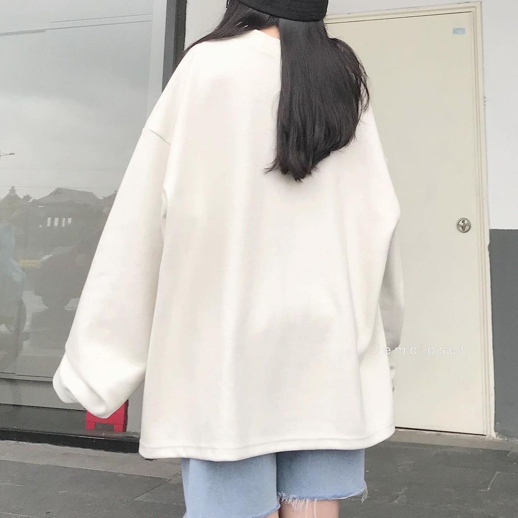 ÁO SWEATER XÁM CÚC CỔ CỰC NGẦU - Áo Nỉ Ngoại Tay Bồng Thêu Swt Đen Trắng Xám Unisex