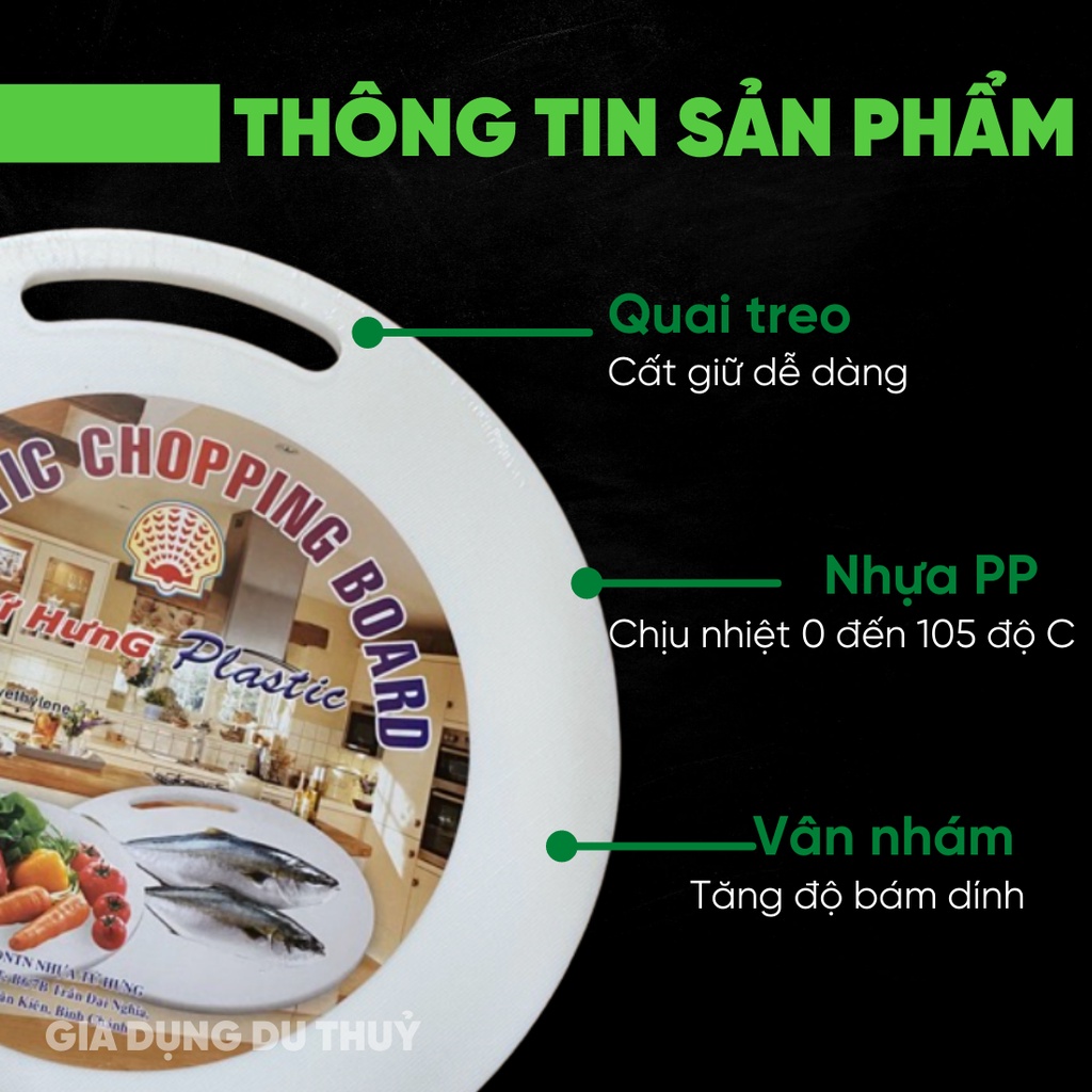 Thớt nhựa hình vuông, hình tròn, hình cá màu trắng, cam, xanh lá chất liệu nhựa PP an toàn cho sức khỏe