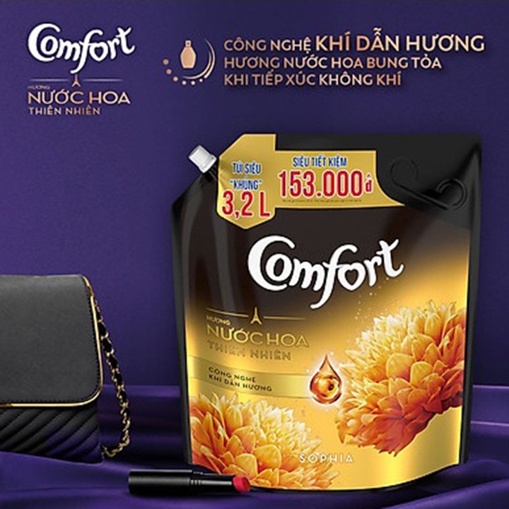 Nước xả vải Comfort Hương nước hoa Thiên nhiên SOFIA túi 3.2L (Vàng đen)