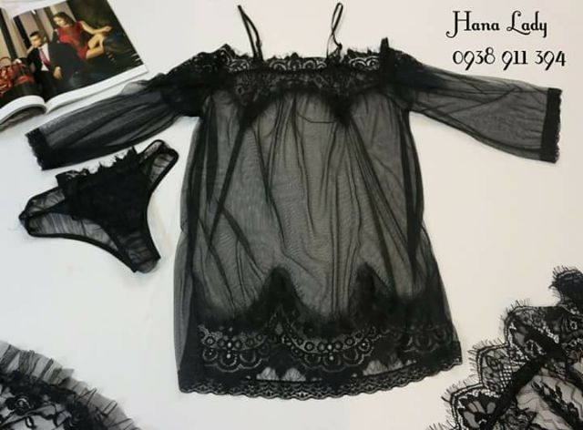 Váy ngủ trễ vai xuyên thấu sexy gợi cảm quyến rũ kèm hình thật | BigBuy360 - bigbuy360.vn