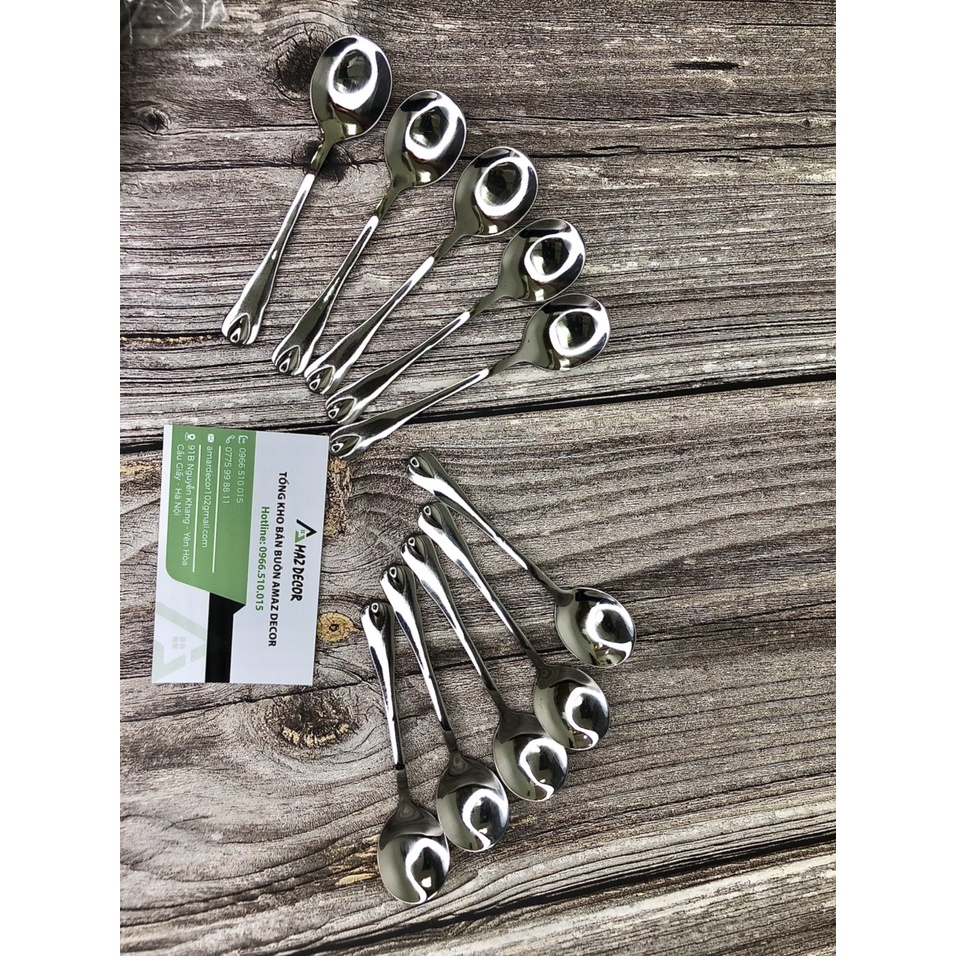 Muỗng thìa inox cafe 11cm cán giọt nước cao cấp sáng bóng bền đẹp an toàn cho sức khỏe TT112512