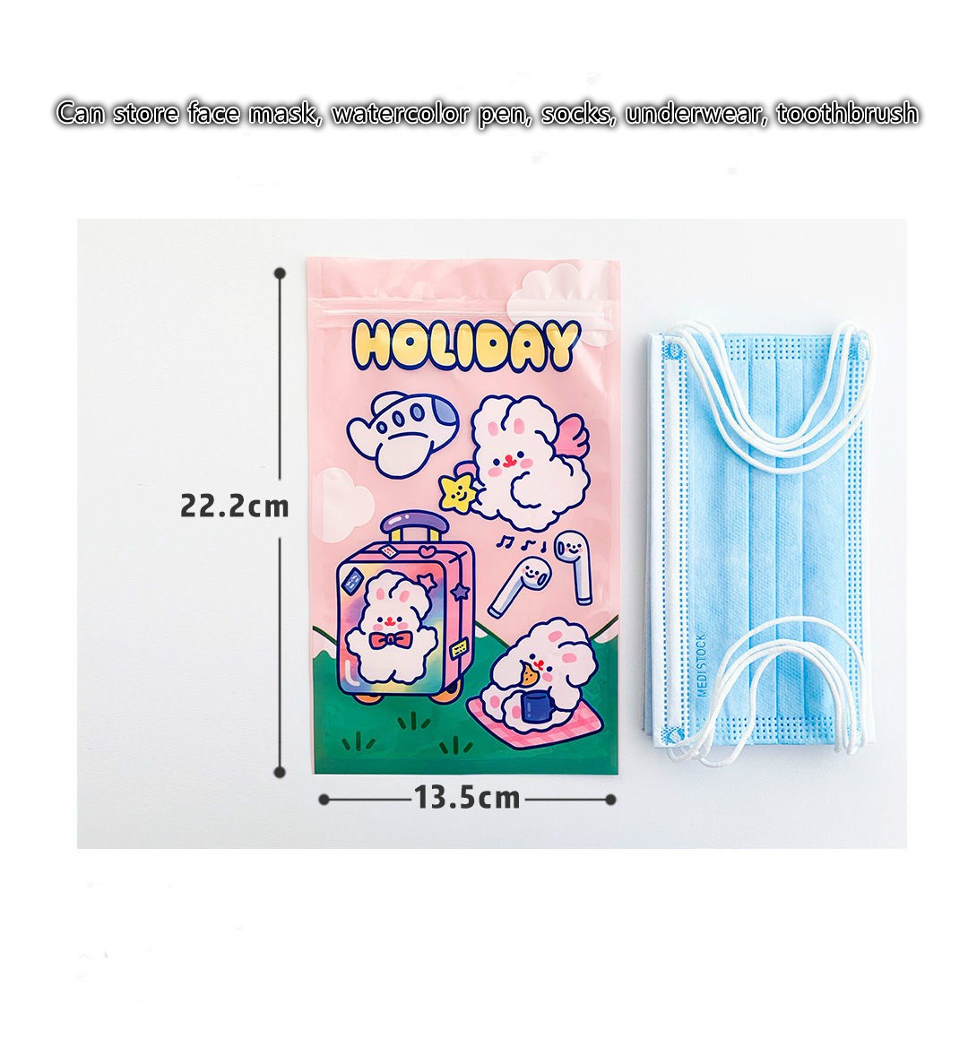 【Messiya】Cute Bunny Packaging Ziplock Bag Snack Seal Pocket Student Mask Storage Small Pull Side Bag Gift Bag