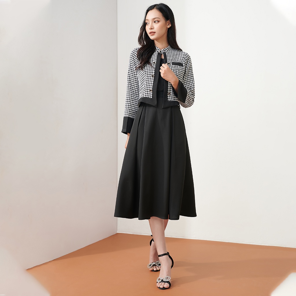 Váy Xòe Dài Tay Tiểu Thư Công Sở LEOSWEARING Chân Váy Dài Qua Gối Áo Sơ Mi Tay Dài Phối Nơ Cổ vay cong so du tiec D78 | BigBuy360 - bigbuy360.vn