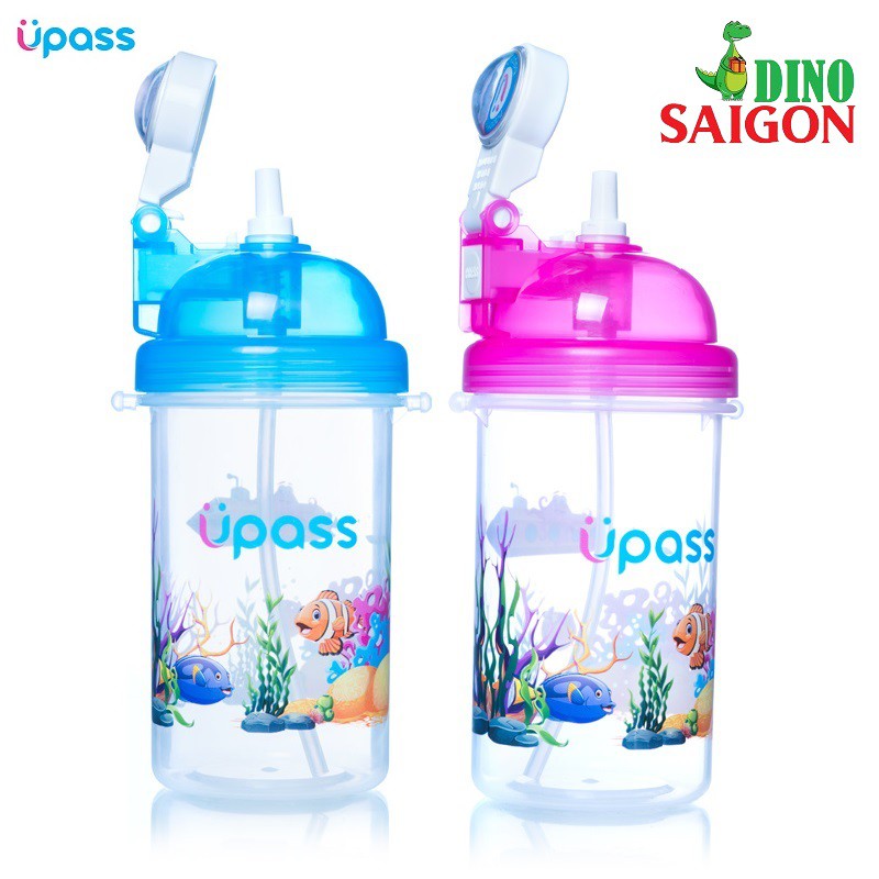 Bình uống nước Upass cao cấp nắp bật có ống hút UP0820Y (420 ml)