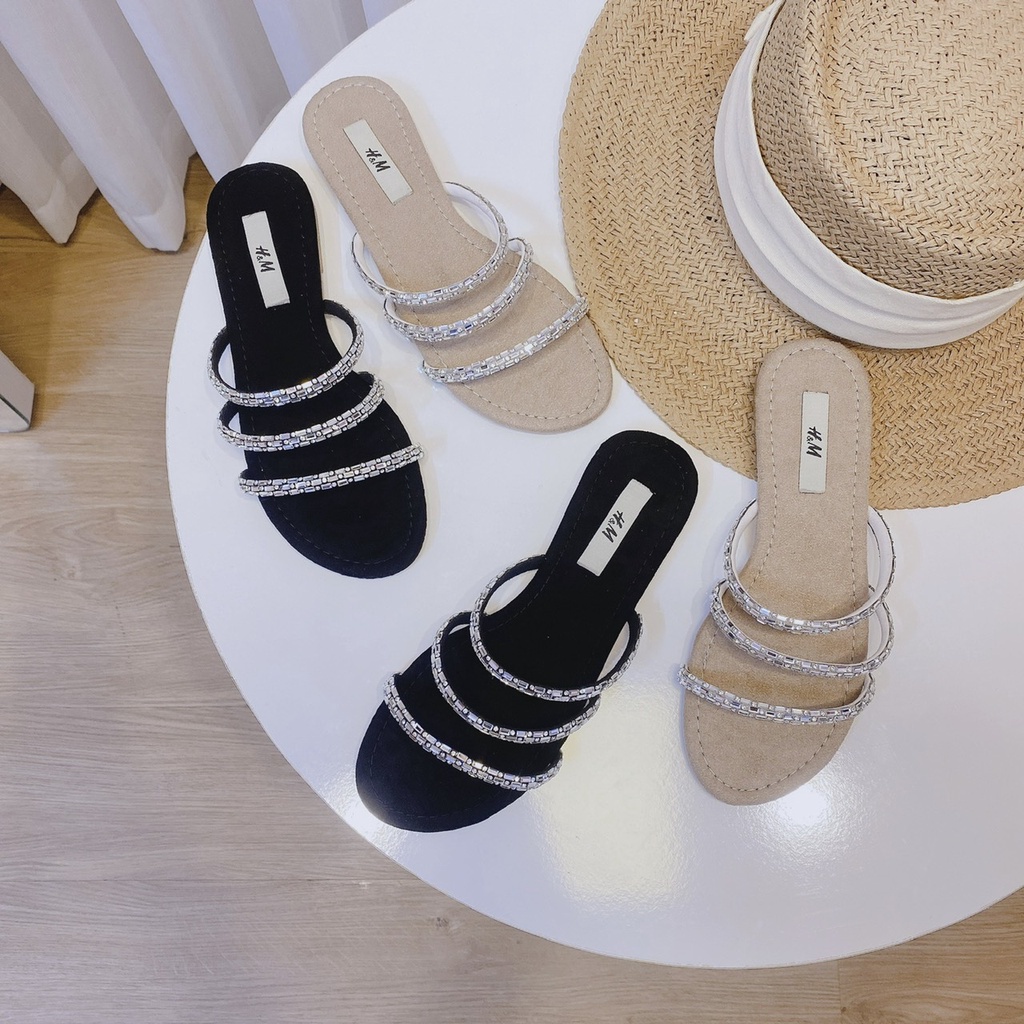 Dép lê quai ngang 3 dây đá, đế nỉ